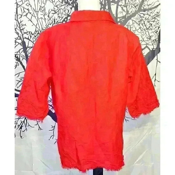MARLA KIM Womans RED Full Zip Jacket Top 3/4 Sleeve Raw Edges Shirt size XL - Picture 5 of 7